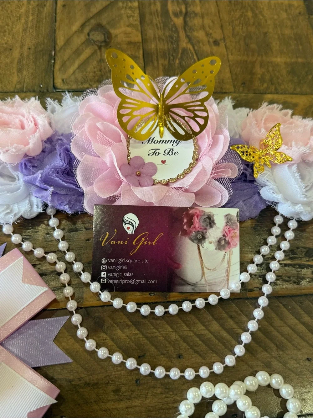 Floral Pink & Lavender Maternity Sash with Pearl Bracelet